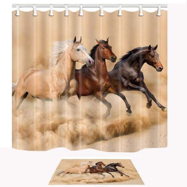 

horse shower curtain set black and brown horses running on the farm shower curtain bathroom decoration