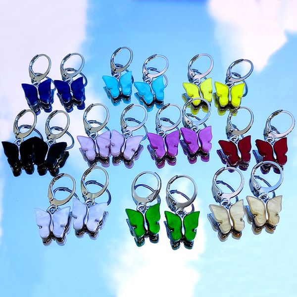 

bylia jewel 2pair/set fashion cute butterfly drop earrings for women multicolor acrylic resin dangle earrings sets jewelry gift, Silver