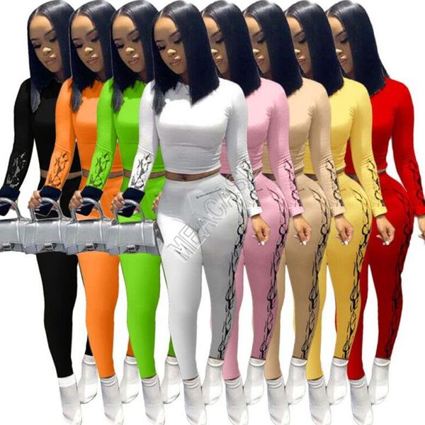 

8colors women bodysuit outfits long sleeve crop + pants legging sport suit designers solid color tracksuits 2pcs sweat suit d82807, Gray