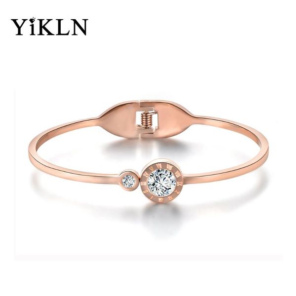 

yikln titanium steel roman numerals cuff bracelets & bangles luxury cubic zirconia wedding bangle jewelry for women yb18028, Black