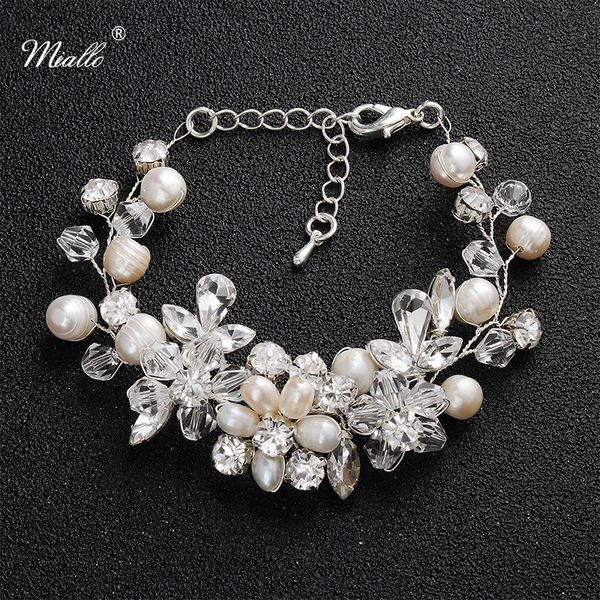 

miallo classic freshwater pearls wedding chain & link bracelets austrian crystal bridal wedding jewelry accessories bracelets, Black