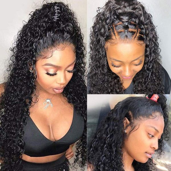 

water wave wig 13x4 lace front human hair wigs pre plucked with baby hair waterwave 4x4 curly lace closure wig remy, Black