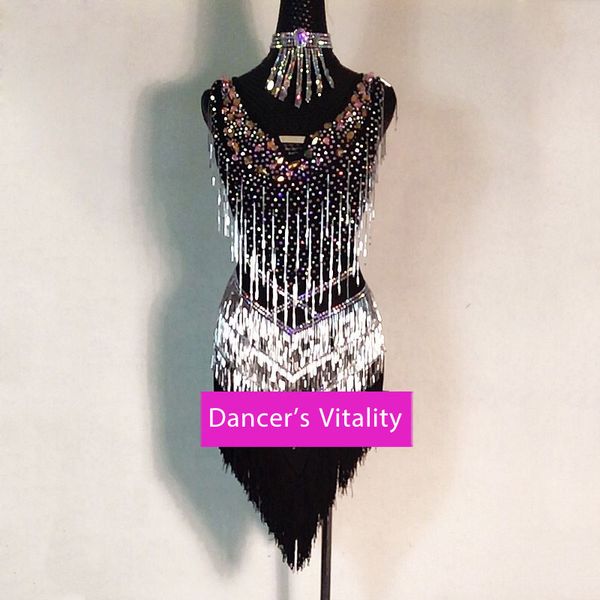 

latin dance clothes children's high-end dress competition skirts new profession performance dancing clothing, Black;red