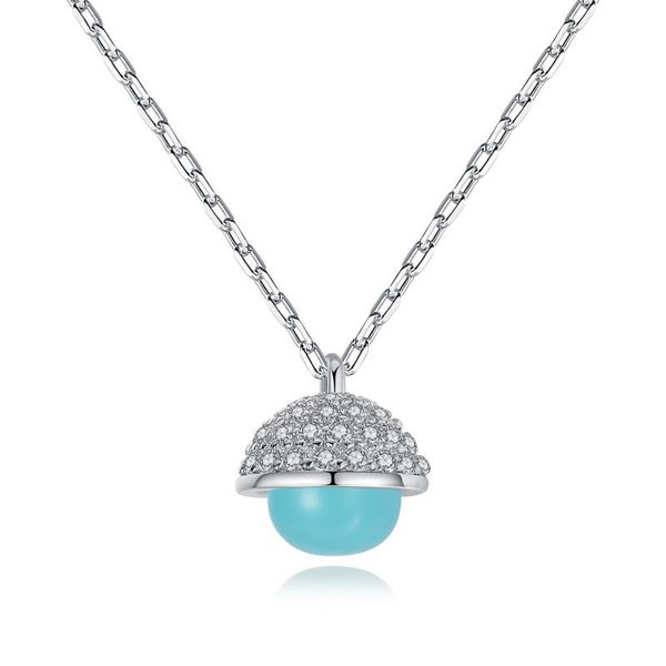 

s925 sterling silver pendant necklace female round green crystal pendant micro-inlaid zircon cadenas de plata 925 mujer