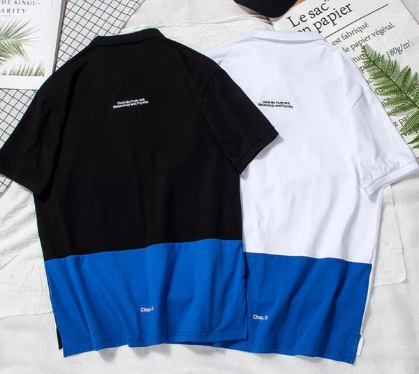 

hajajuka short sleeved teenager men clothing summer polo shirts fashion colors patchwork embroidery q letters, White;black