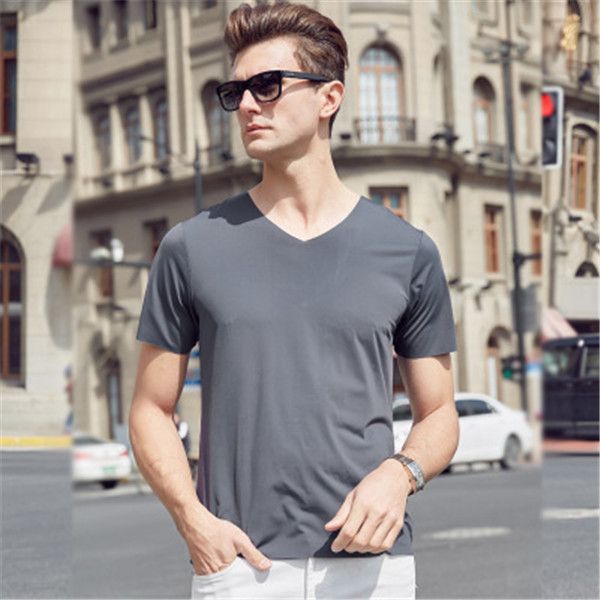 

men's modal v-neck ice silk seamless short-sleeved quick-drying sports thin high-quality t-shirt m-4xl kg-909, White;black