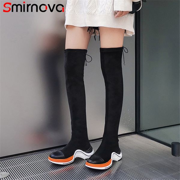 

boots smirnova big size 34-43 cow leather slim stretch over the knee beautiful autumn winter shoes thigh high, Black