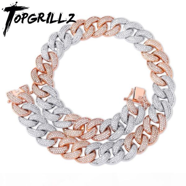 

rillz 18mm maimi cuban link chain necklace silver&rose color iced out cubic zircon hip hop jewelry gift
