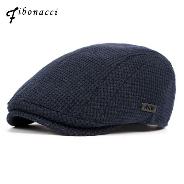 

fibonacci autumn winter knitted men beret hat brand quality flatcap ivy vintage newsboy cap ly191228, Blue;gray