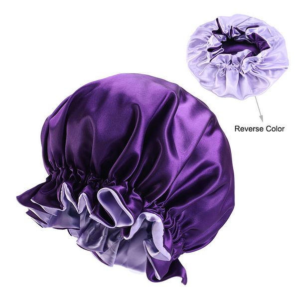 

women elastic band shower cap salon double layer reusable solid waterproof satin