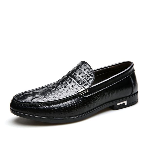 

bean bean shoes male new spring men's casual leather shoes fashionable leather crocodile pattern breathable for men, Black