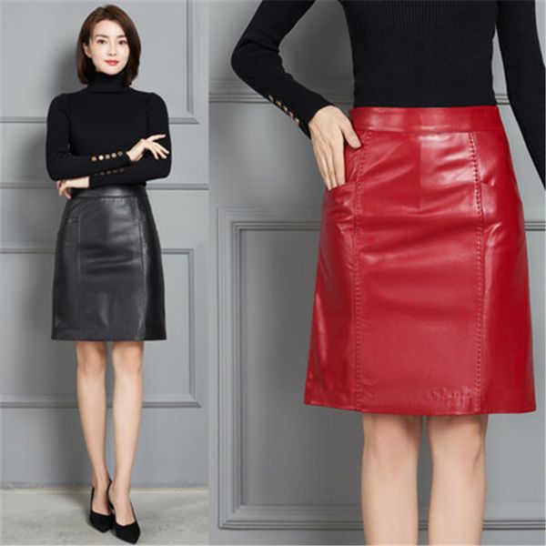 

2020 new fashion genuine real sheep leather skirt k3, Black