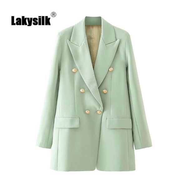 

2020 new brand women blazers long sleeve notched double breasted solid outerwear suits ladies fashion green formal jacket coats, White;black