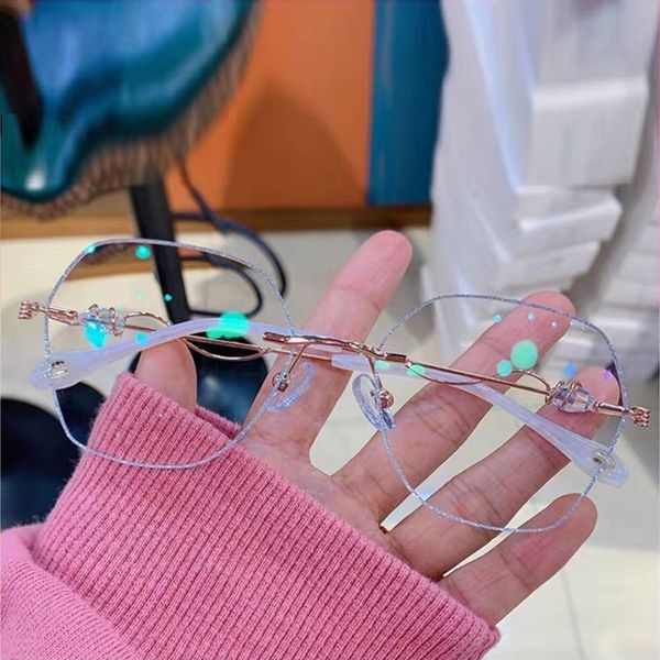 

2020 новых модули rhinestone оправа для очков синих светоотражающих линз clear женщины сияющего глаз очки рамка очки украшение óculos, Black