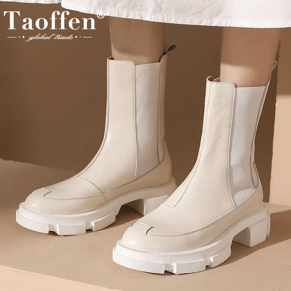 

taoffen 2021 ins women real leather boots winter warm shoes women half short boots fashion casual street footwear size 34-39, Black
