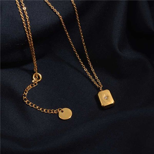 

polaris square necklace pendant titanium steel retro simple temperament reticulum red clavicle chain, Silver