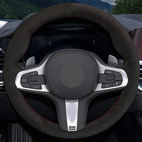 

car steering wheel cover hand-stitched black suede for bmw m sport g30 g31 g32 g20 g21 g14 x3 g15 g16 g01 x4 g02 x5 g05