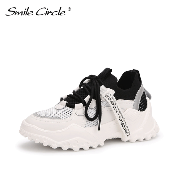 

smile circle / 2020 new short summer women's sports shoes casual sports shoes women breathable mesh women, Black