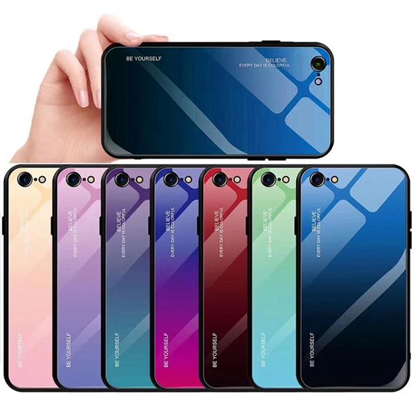 

cgjxscgjxsgradient color tempered glass phone case for iphone 11 xs max xr 8plus samsung note 10 soft tpu edge ultra thin opp bag