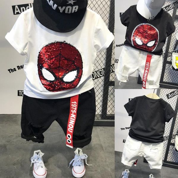 

2020 children's summer clothes quality cotton short sleeve boys clothes baby boys suit cartoon kids set 2-6years, White