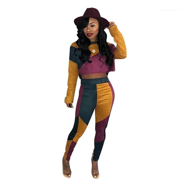 

two piece pants casual contrast ladies tracksuits crew neck loose womens clothing designer womens fashion panelled, White