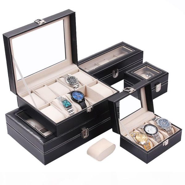 

luxury black pu leather jewelry watch display boxes bracelet bangle holder storage organizer case, Black;white