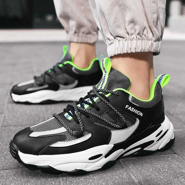 

men's casual shoes style trend outdoor leisure shoes breathable thick bottom sneakers lace up joker simple outdoor board, Black