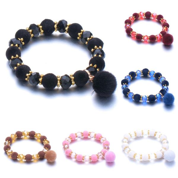

plush ball glass bead bracelet pride natural stone strand couple bracelets male female handmade jewelry charms tassel bangle, Black