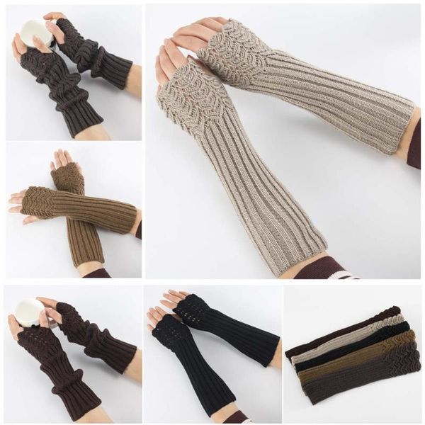 

1 pair fashion knitted cotton winter warm bracers arm sleeve women fingerless solid color long gloves warm sleeve, Blue;gray