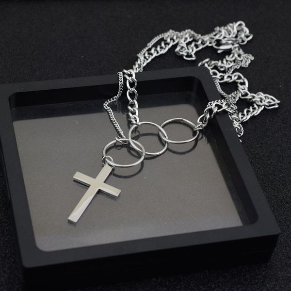 

stainless steel cross shelf multilayer men necklace europe and the united states hip-hop stainless steel necklaces wholesale, Silver