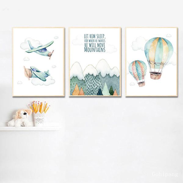 

child adventure poster print artwork airplane balloon canvas painting wall picture for living room nordic kids boy bedroom