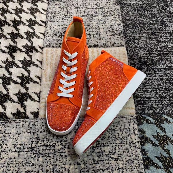 

elegant brands orange strass & suede red bottom sneakers for women,men red sole casual shoes luxury party wedding eu35-47, Black