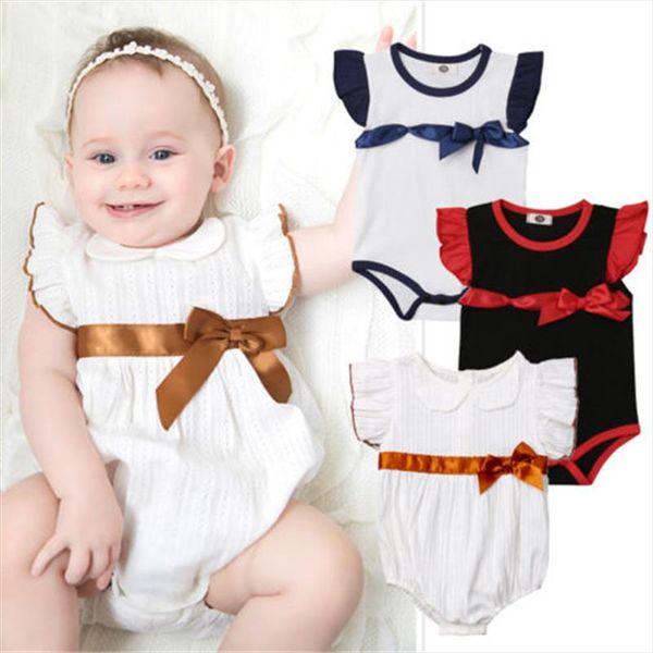 

cute christmas newborn clothes baby girls cotton princess bodysuits flying sleeve bowknot jumpsuit peter pan collar set 0 24m, Blue
