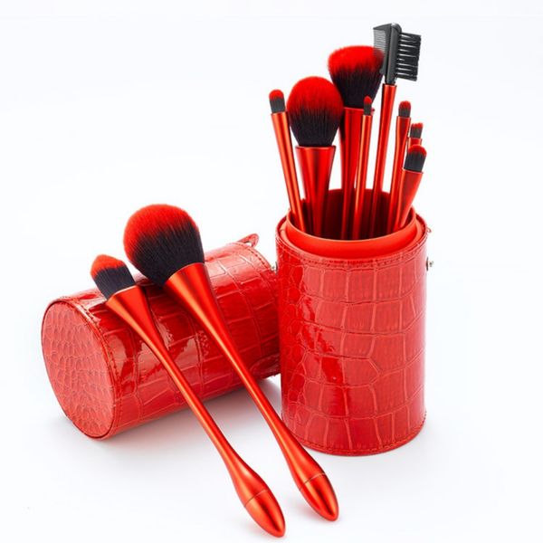 

10pcs/set professional makeup brushes tool eye shadow foundation eyebrow lip makeup brush with leather cup holder case