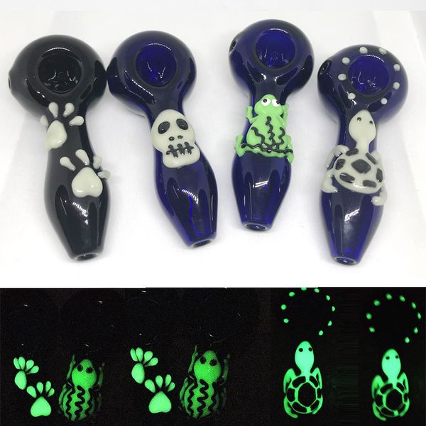 Glow in the Dark Pipa di fumo Impronte di tartaruga Bruciatore a nafta 4 