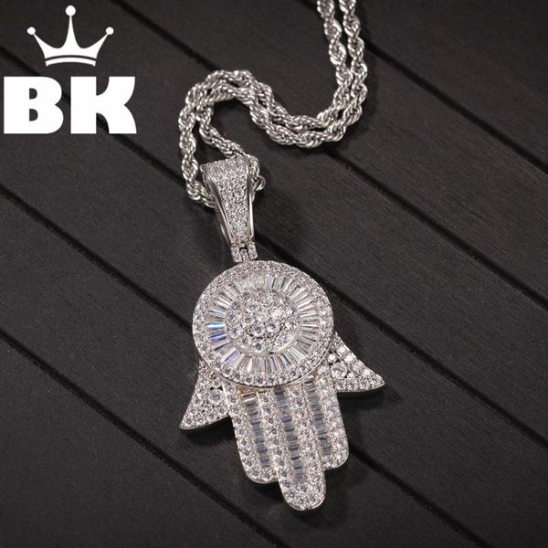 

the bling king custom eyes of the angel of fatima necklace hip hop full iced out cubic zirconia gold sliver cz stone, Silver