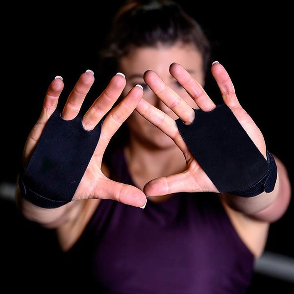 

wrist support hand grip gloves 2pcs leather gymnastics guard palm protectors glove pull up bar weight lifting gym, Black;red