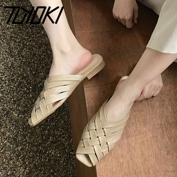 

sandals tuyoki 2021 fashion open toe flat heel plaid shoes slippers slip on ladies footwear outdoor size 35-39, Black