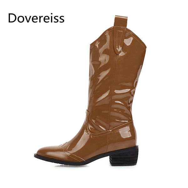 

dovereiss fashion women's shoes winter new elegan yellow concise mature brown chunky heels knee high boots 33-46, Black