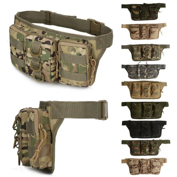 

waist support molle fanny pack bag outdoor hiking hunting phone pouch 3 pockets for camiping, Black;gray