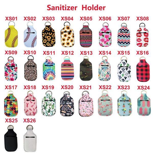 

26 colors neoprene hand sanitizer bottle holder keychain bags 30ml 10.3*6cm key rings hand soap bottle holder