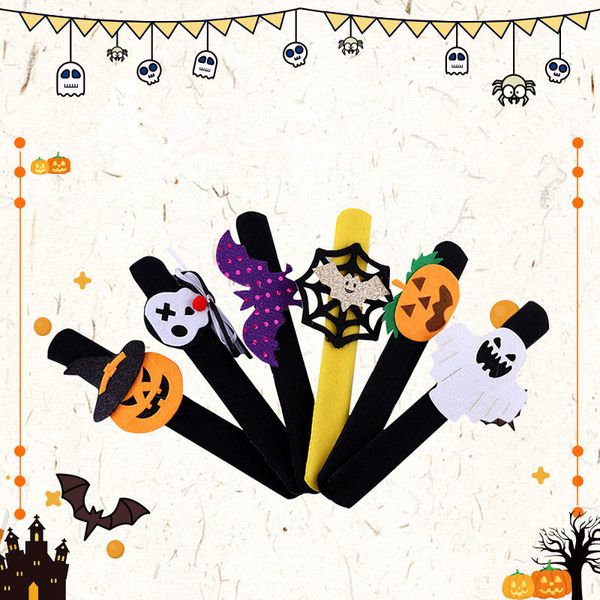 Halloween aplauso Anel Crianças de pulso dos desenhos animados da banda pulseira Hallowmas Pumpkin Bat Crânio Devils Strap Natal das crianças Pulseira 300pcs T1I2481-1