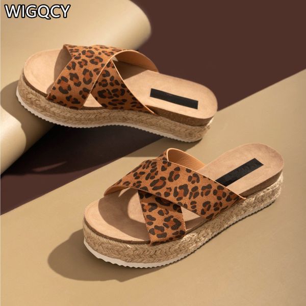 

2020 new leopard sandals summer women slippers open toe platform casual shoes outdoor beach flip flops female slides d940, Black