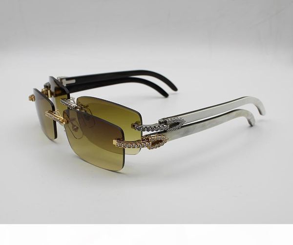 

luxury new sunglasses limited large diamond buffalo horn sun glasses male and female mixed horns designer white inside black buffalo horn, White;black