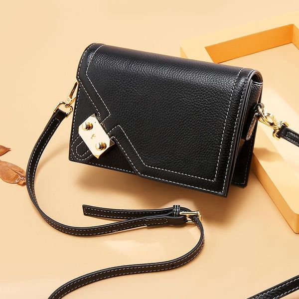 

design shoulder bag ladies new lychee pattern leather fashion diagonal bag lady sweet wind wild casual cowhide black small square bag 1082