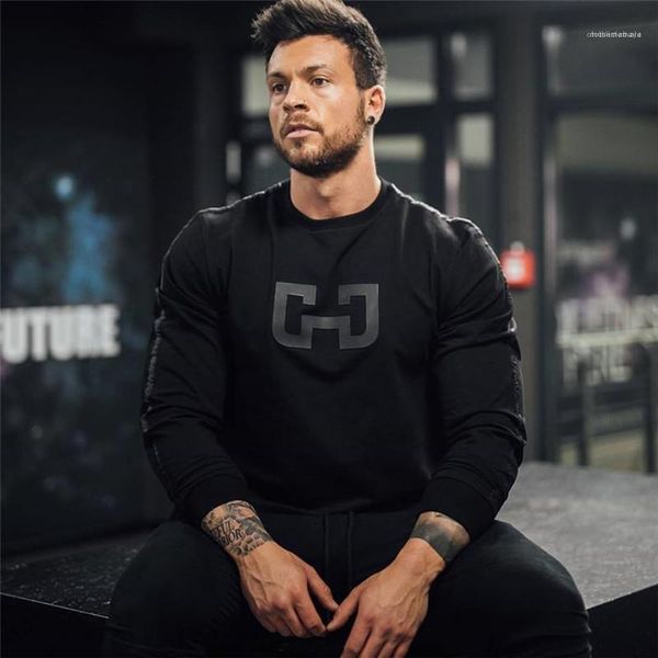 

тонкий спорт повседневный длинными рукавами crew neck пуловер кофты мужская мода толстовки letter printed mens конструктора толстовки прохла, Black
