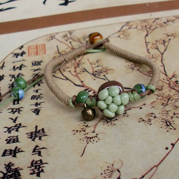 

personality ethnic style girl student hand-woven jewelry accessories creative hand-pinch green fleshy flower ceramic bracelet, Red;blue