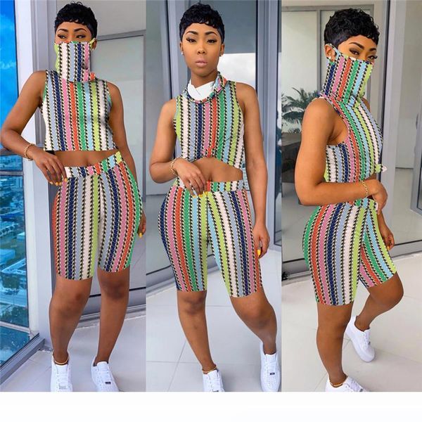 

women designer t-shirt shorts outfits jogger suit 2 piece set with mask sleeveless pullover tie-dye summer casual clothes tracksuit c693, Gray