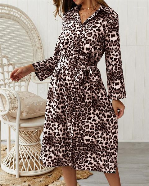 

natural color v-neck long sleeve dress womens designer clothes womens dresses fashion leopard pattern dresses with sashes casual, Black;gray