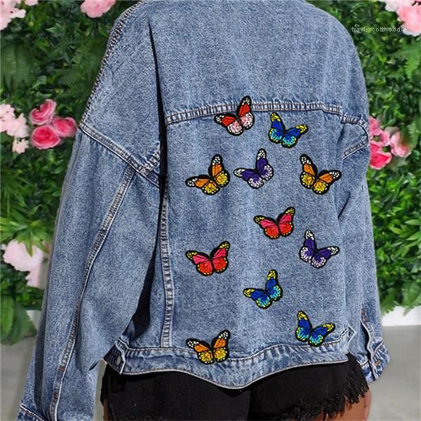 

new street style women outerwear 20fw women jean jackets fashion butterfly embroidery long sleeve loose denim coats, Black;brown